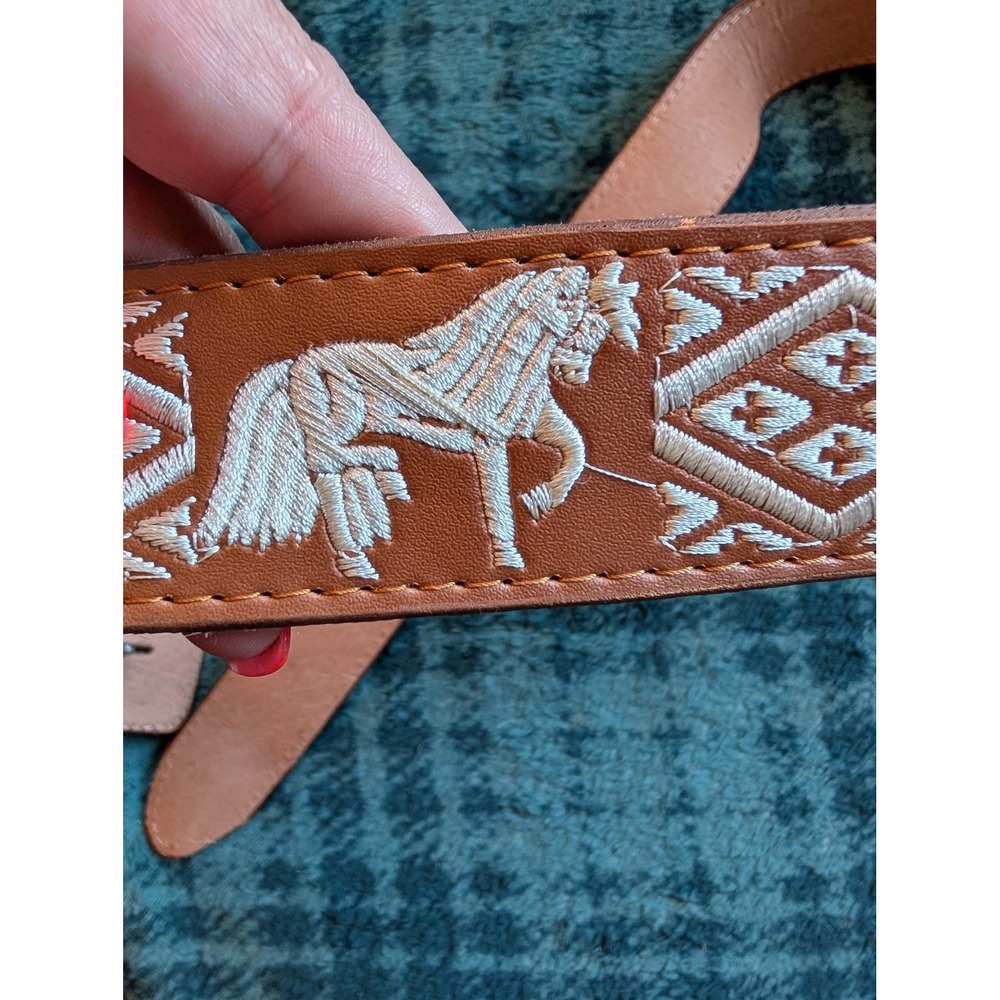 Authentic Mexican Leather Western Belt Size 40 Embroidered Horse Charro Vaquero - Picture 5 of 9